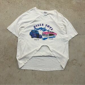 Vintage 1997 Hanes Bills Toys Car T-shirt Single Stitch White Crew Neck